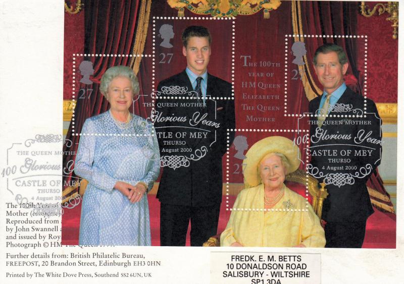 2000 (08) Queen Mother M/S - PHQ Card - Castle of Mey H/S