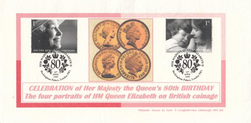 2006 (04) Queen's 80th Birthday - Privately Produced 'Lord' Cover - 2 x 1st Class - Buckingham Palace H/S