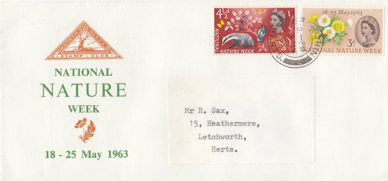 1963 (05) Nature - North Herts Stamp Club Cover - Non Phosphor - Hitchin CDS