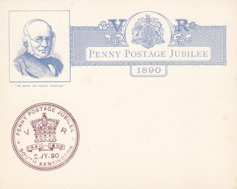 1890 (07) Penny Postage Jubilee - Jubilee CARD - South Kensington H/S (Larger Version)