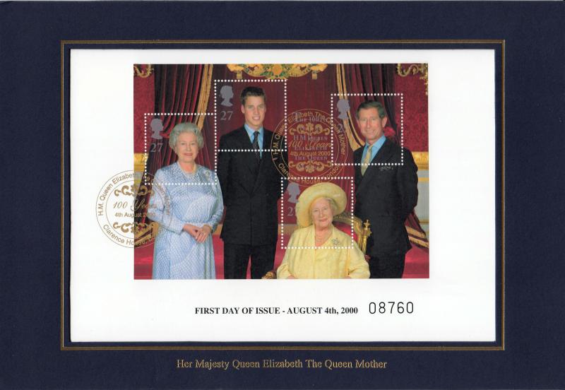 2000 (08) Queen Mother M/S - Westminster Clarence House Official CARD