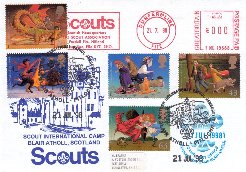 1998 (07) Magical Worlds - Scouts Blair Atholl Official (With Cachet) + 'Scouts Scottish Headquaters, The Scout Association' Meter Mark