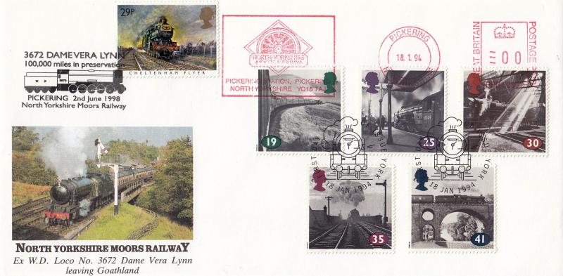 1994 (01) The Age of Steam - North Yorkshire Moors (Dame Vera Lynn) Railway Cover - York H/S + North Yorkshire Moors Railway Meter Mark - Doubled 100,000 Miles