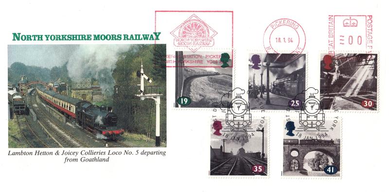 1994 (01) The Age of Steam - North Yorkshire Moors (Loco No 5) Railway Cover - York H/S + North Yorkshire Moors Railway Meter Mark