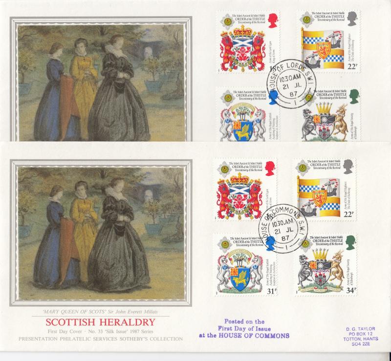 1987 (07) Scottish Heraldry - PPS Silk's (Pair) - House of Commons & Lords CDS's