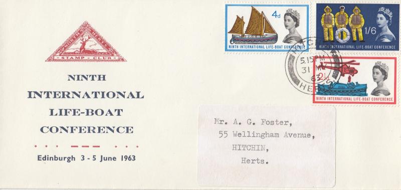 1963 (05) Lifeboat - Ord - North Herts Stamp Club Cover - Hitchin CDS