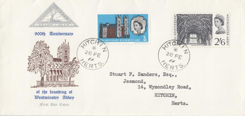 1966 (02) Westminster Abbey - Ord - North Herts Stamp Club Cover - Hitchin CDS