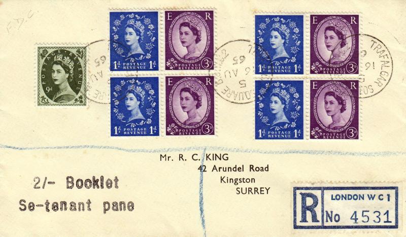 1965 (08) 2/- Booklet - BOTH PANES - Plain 'Registered' Cover - Trafalgar Square CDS