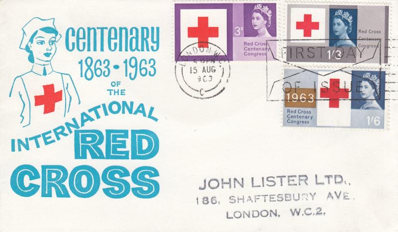 1963 (08) Red Cross - Blue Text & Nurse Cover - Ord - London WC, First Day of Issue 'Envelope' Slogan