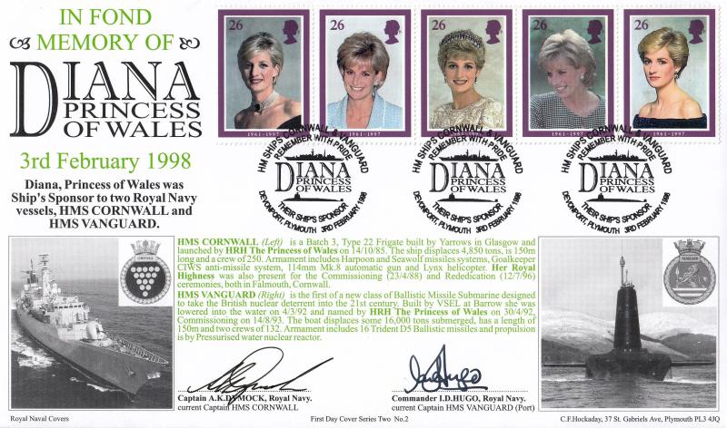 1998 (02) Diana - RNCG (Royal Naval Cover Group) 'Cornwall & Vanguard' Official