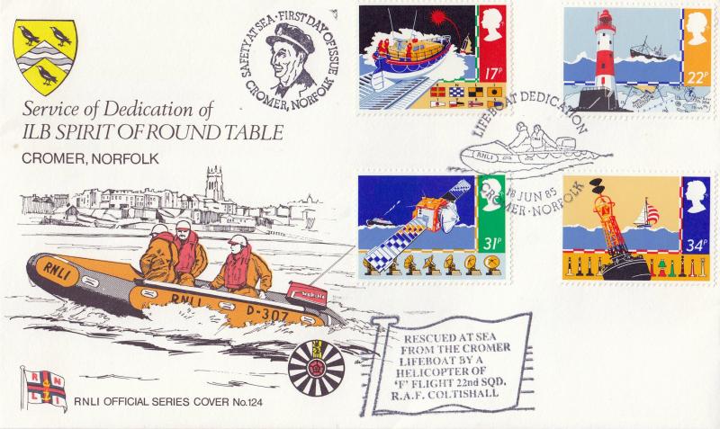 1985 (06) Safety At Sea - Pilgrim RNLI 124 Cromer Official - Rescued At Sea Cachet