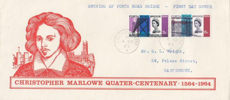 1964 (09) Forth Bridge - Christopher Marlowe Quater-Centenary Cover - Canterbury CDS