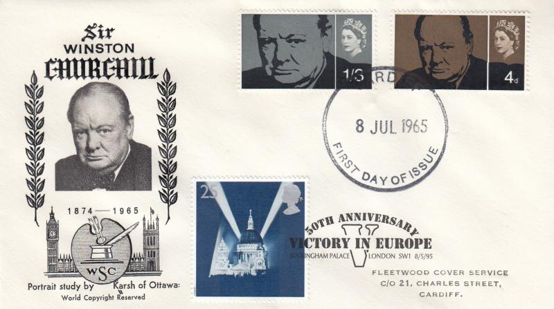 1965 (07) Churchill - WSC - Ord - Cardiff FDI - Doubled 1995 VE Day