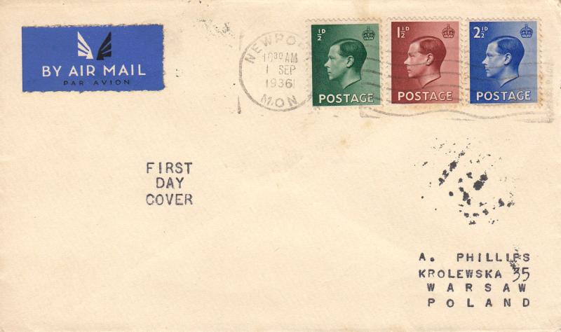 1936 (09) Edward VIII Definitives - 'Display Text' Cover - Newport Wavy Line Slogan