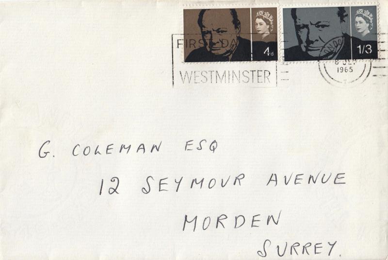 1965 (07) Churchill - Plain - Ord - Westminster First Day of Issue 'Envelope' Slogan
