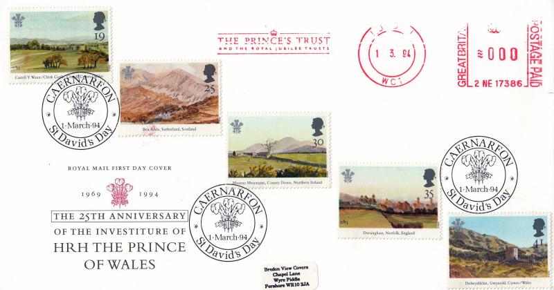 1994 (03) Prince of Wales Paintings - RM - St David's Day H/S + The Prince's Trust Meter Mark