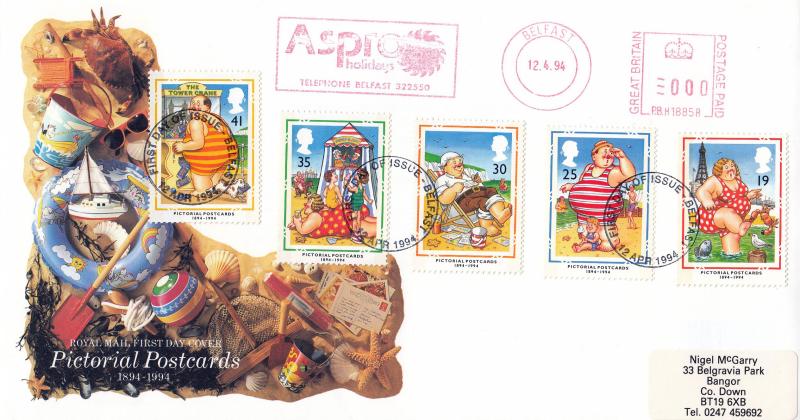 1994 (04) Postcards - RM - Belfast FDI + Aspro Holidays Meter Mark