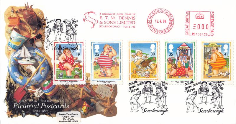 1994 (04) Postcards - RM - Wish You Were Here, Scarborough H/S + E.T.W. Dennis & Sons Meter Mark