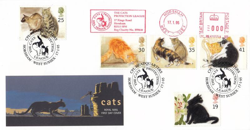 1995 (01) Cats - RM - Cats Protection League, Horsham H/S + Cats Protection League, Horsham Meter Mark