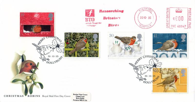 1995 (10) Christmas - RM - Hollybush H/S + BTO (British Trust for Ornithology) Meter Mark