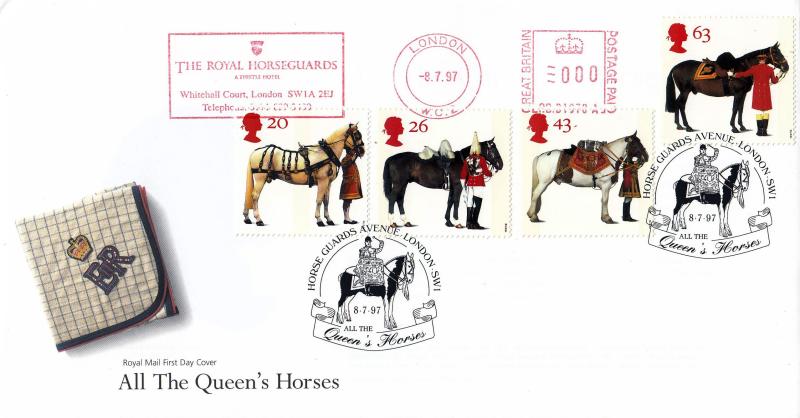1997 (07) Queen's Horses - RM - Horse Guards Avenue H/S + The Royal Horseguards Hotel Meter Mark
