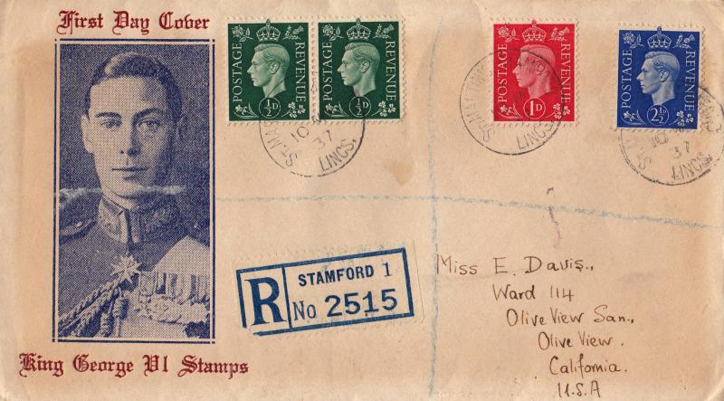 1937 (05) George VI Low Value Definitives - Illustrated 'B&W Military Image' Cover - Stamford CDS