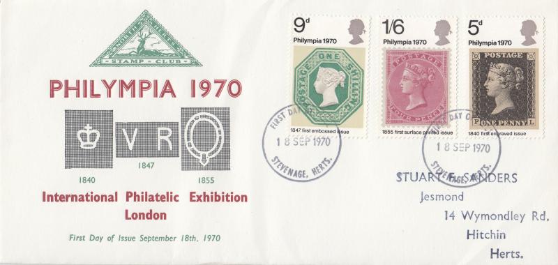 1970 (09) Philympia - North Herts Stamp Club Cover - Stevenage FDI