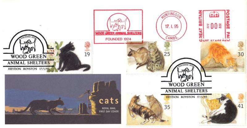 1995 (01) Cats - RM - Wood Green Animal Shelters H/S + Wood Green Animal Shelters Meter Mark