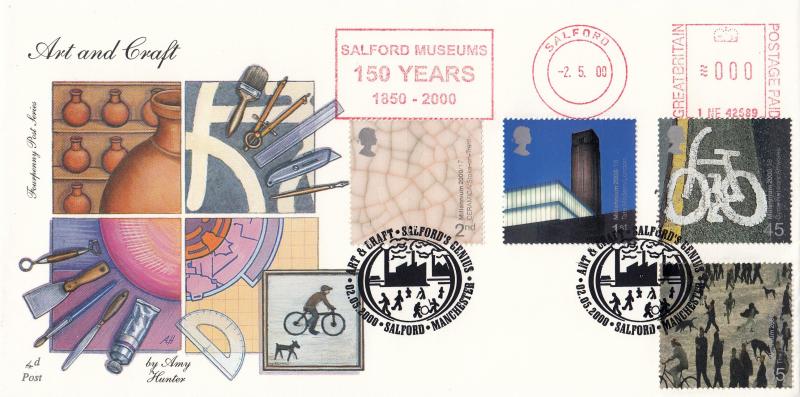 2000 (05) Art & Craft - 4d Post - Salford H/S + Salford Museums 150 Years Meter Mark