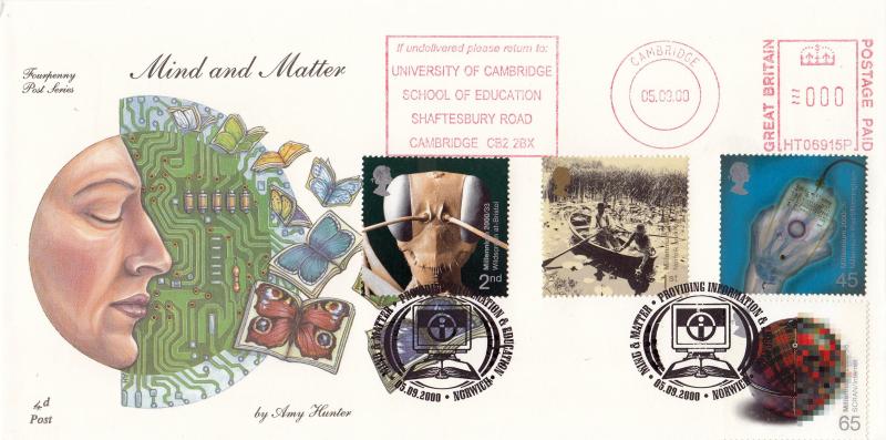 2000 (09) Mind & Matter - 4d Post - Information & Education, Norwich H/S + University of Cambridge Meter Mark