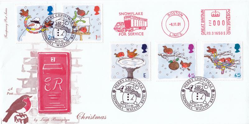 2001 (11) Christmas - 4d Post - Snowhill H/S + Snowflake Meter Mark