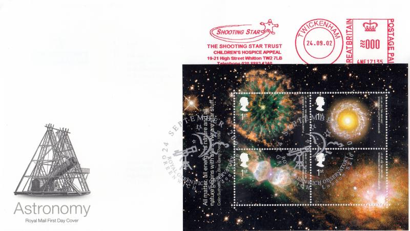 2002 (09) Astronomy (M/S) - RM - Royal Greenwich Observatory H/S + The Shooting Star Trust Meter Mark