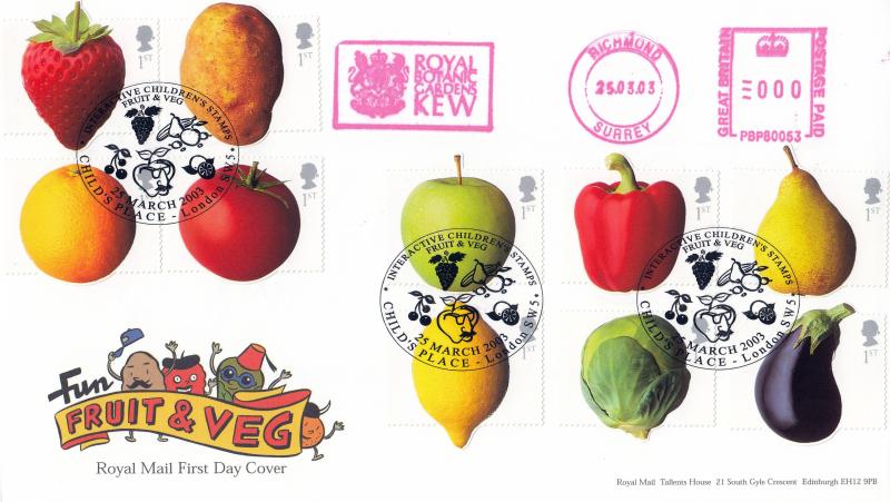 2003 (03) Fun Fruit & Veg - RM - Child's Place H/S + Royal Botanic Gardens Kew Meter Mark