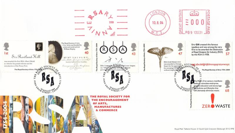 2004 (08) Royal Society of Arts - RM - RSA, John Adam Street H/S + RSA 250 Anniversary Meter Mark