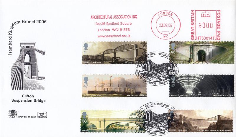 2006 (02) Brunel (Stamps) - Stuart - Clifton Suspension Bridge H/S + Architectural Association Meter Mark