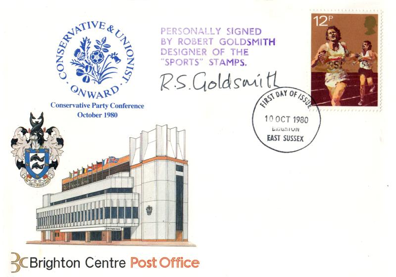 1980 (10) Sports - Brighton Centre Post Office/Conservative Party Conference Cover - 12p - Brighton FDI - Signed Robert Goldsmith