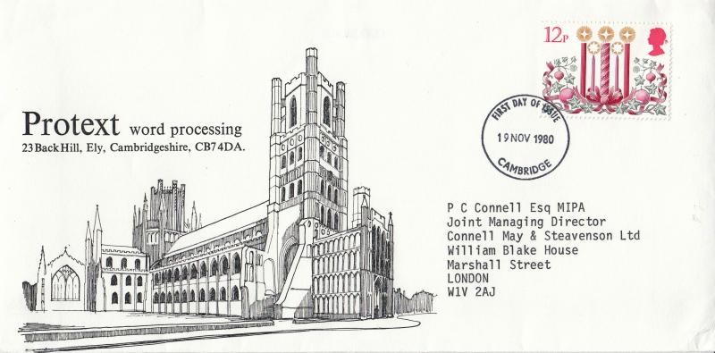 1980 (11) Christmas - Protext Word Processing 'Cinderella' Cover - 12p - Cambridge FDI