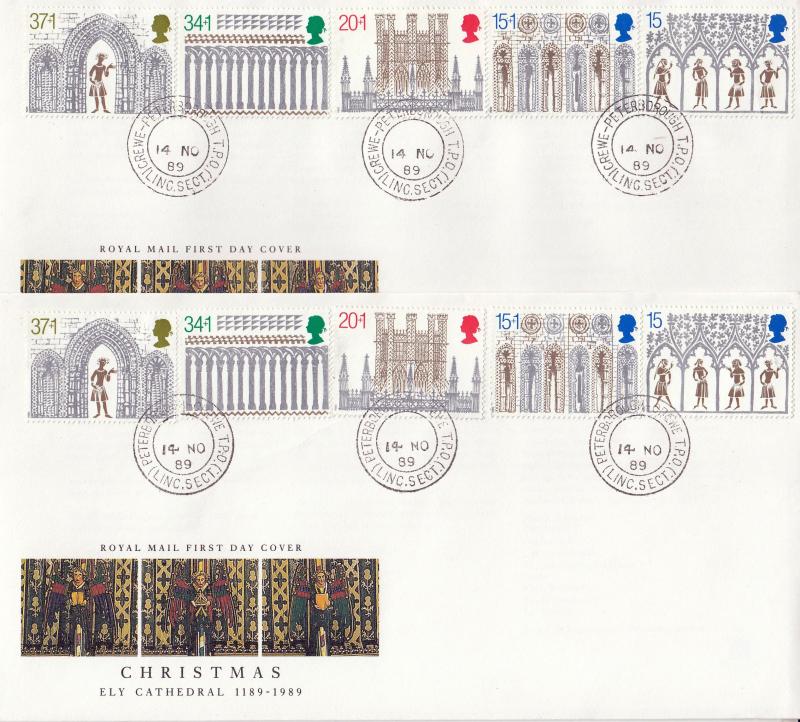 1989 (11) Christmas - PAIR of RM covers - Peterborough-Crewe TPO (Linc Sect) & Crewe-Peterborough TPO (Linc Sect) CDS's