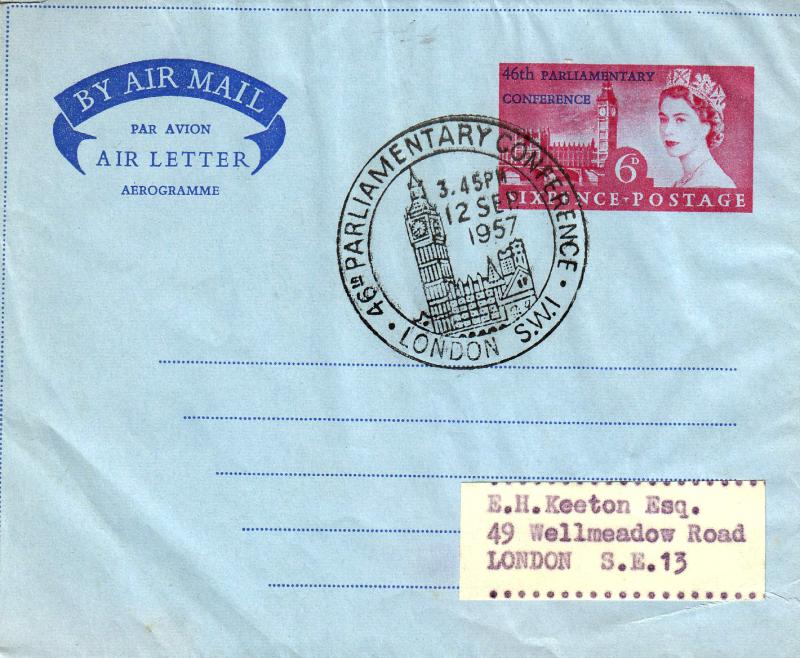 1957 (09) Parliamentary Conference - Conference Air Mail Letter - 'Big Ben' H/S