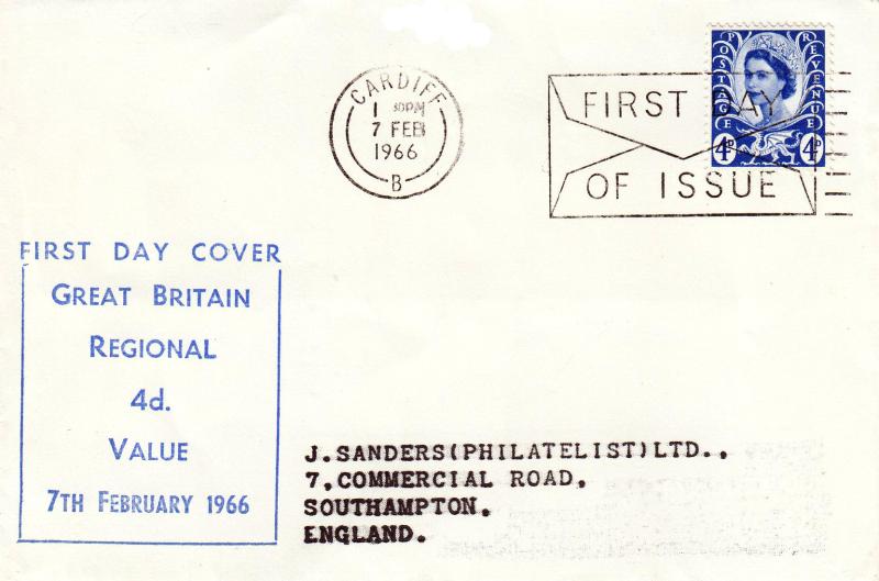 1966 (02) Welsh 4d Regional - Sanders 'Display Text' Cover - Cardiff FDI 'Envelope' Slogan
