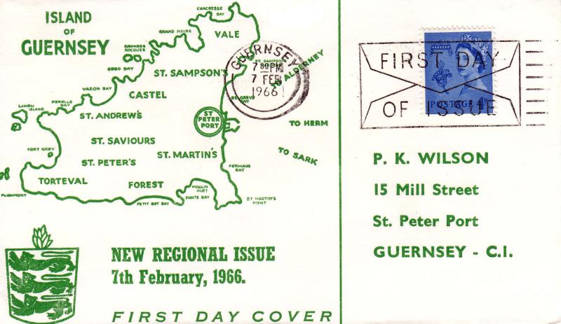 1966 (02) Guernsey 4d Regional - 'Green Map' Cover - Guernsey FDI 'Envelope' Slogan