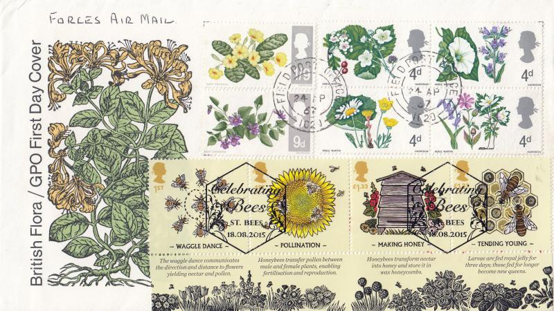 1967 (04) Flowers - GPO - Field PO 1020 CDS - Doubled 2015 Bees M/S Set