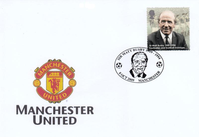 2009 (10) Eminent Britons - Privately Produced 'Manchester United Logo' Cover - Matt Busby Stamp - Matt Busby H/S