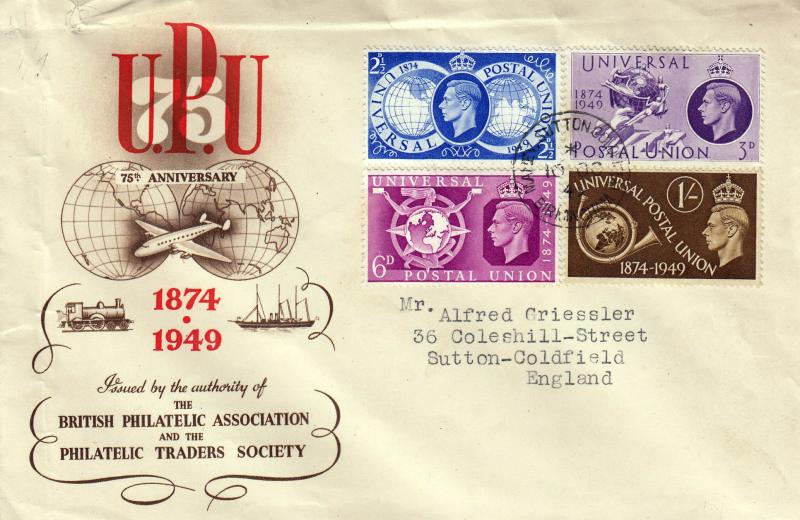 1949 (10) UPU - PTS/BPA Cover - Sutton Coldfield CDS