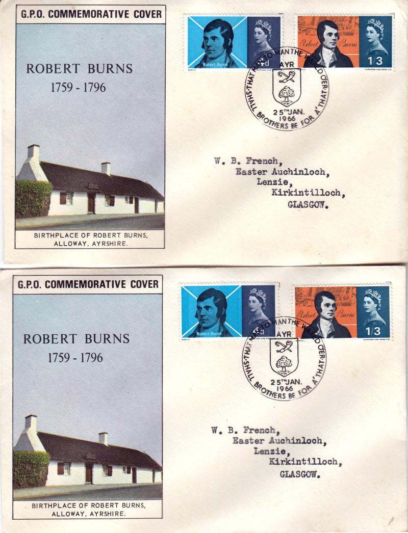 1966 (01) Robert Burns - Ord & Phophor - GPO (Pair) - Ayr H/S (Small Format)
