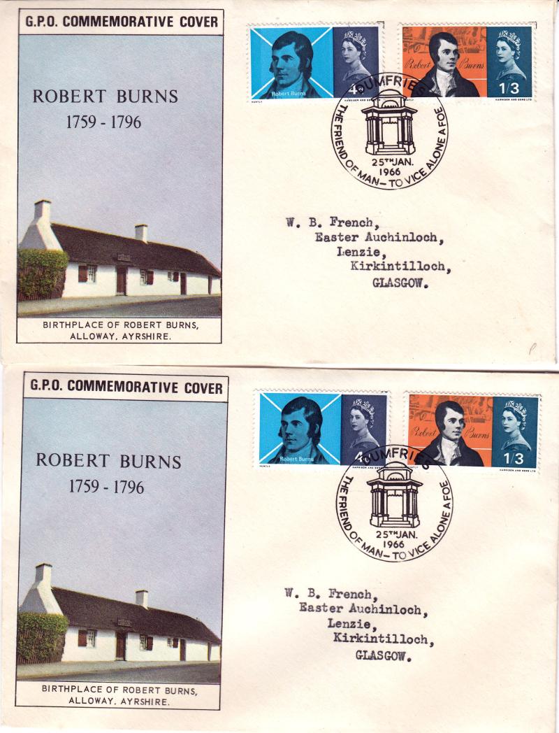 1966 (01) Robert Burns - Ord & Phophor - GPO (Pair) - Dumfries H/S (Small Format)