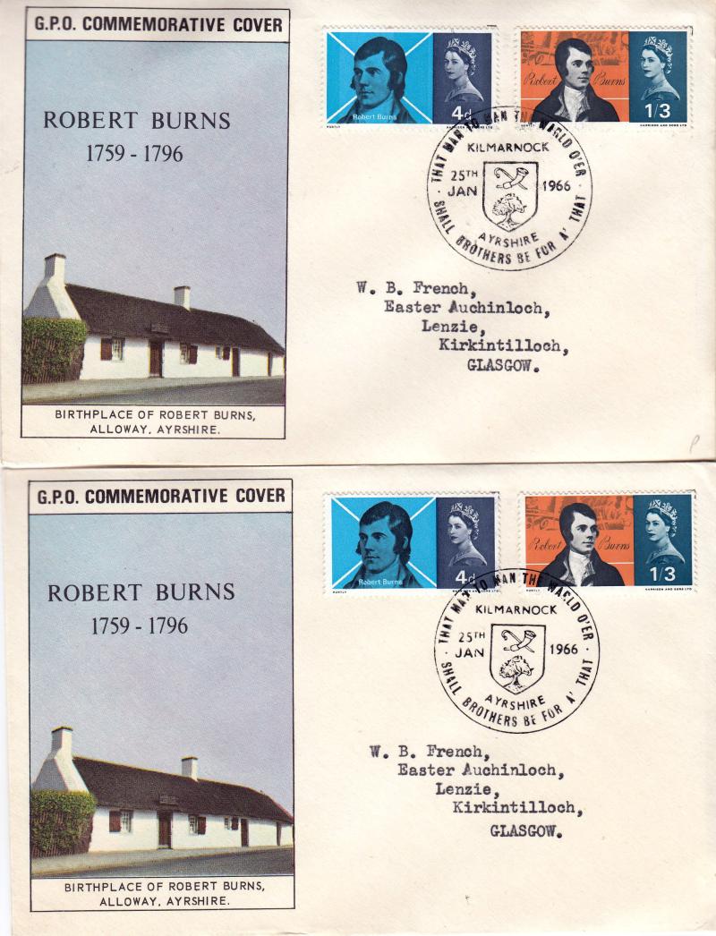 1966 (01) Robert Burns - Ord & Phophor - GPO (Pair) - Kilmarnock H/S (Large Format)