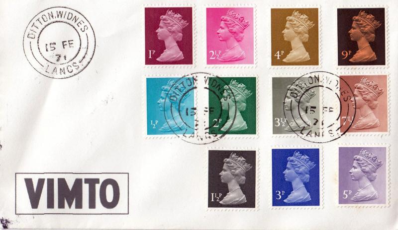 1971 (02) Decimal Definitives - VIMTO Cachet Cover - Ditton, Widnes CDS