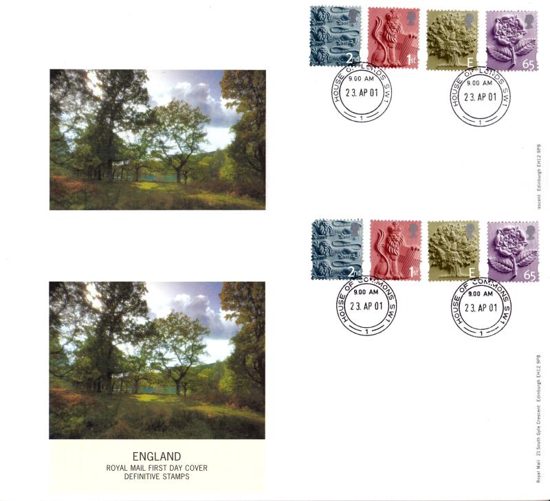2001 (03) English Pictorial Regionals - PAIR of RM Covers - House of Commons & House of Lords CDS's