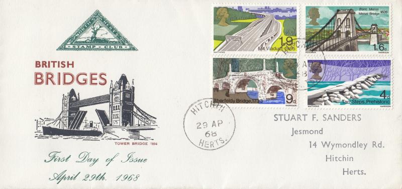 1968 (04) British Bridges - North Herts Stamp Club - Hitchin CDS
